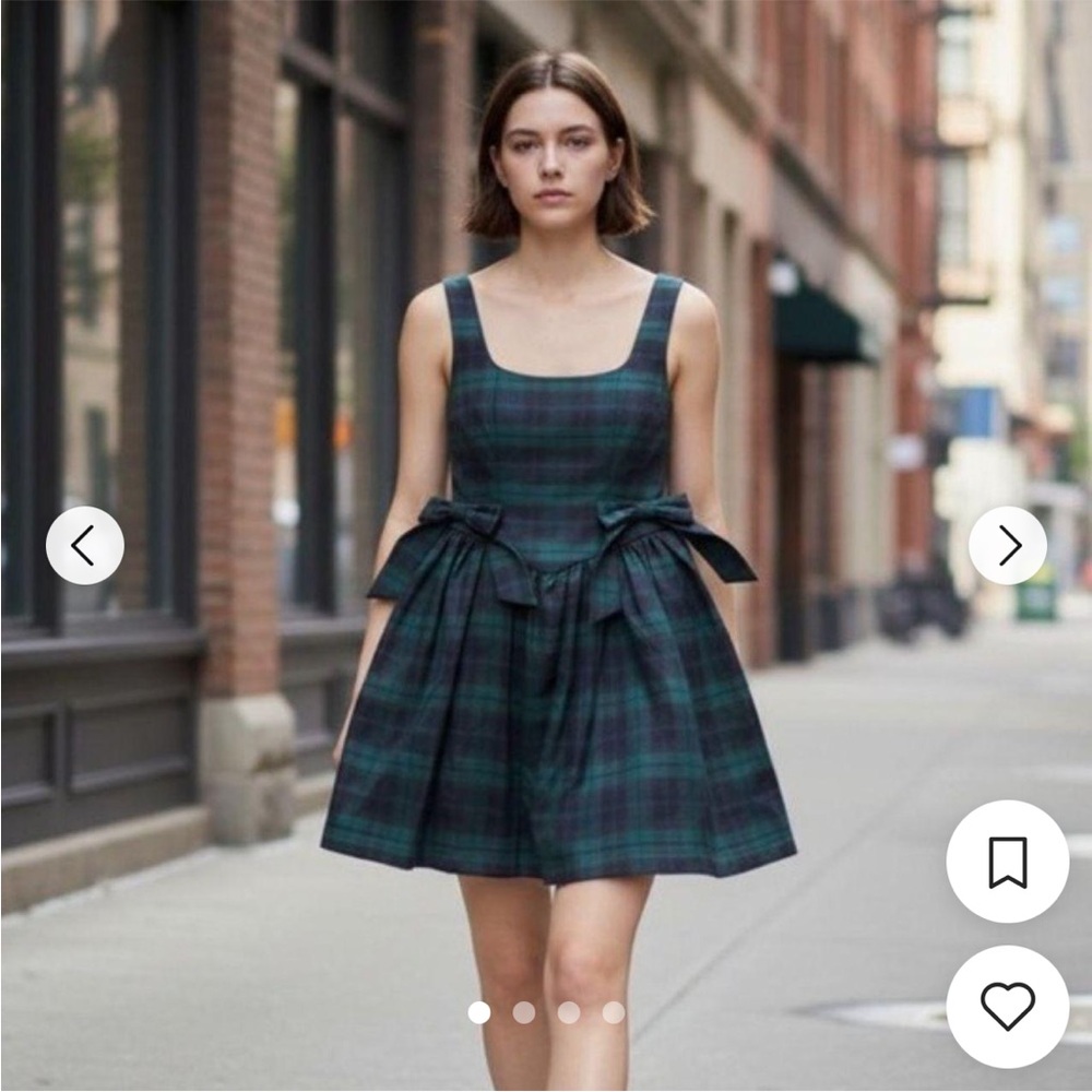 NWT Avec Les Filles Gingham Checkered Green Black Mini Dress Size 8